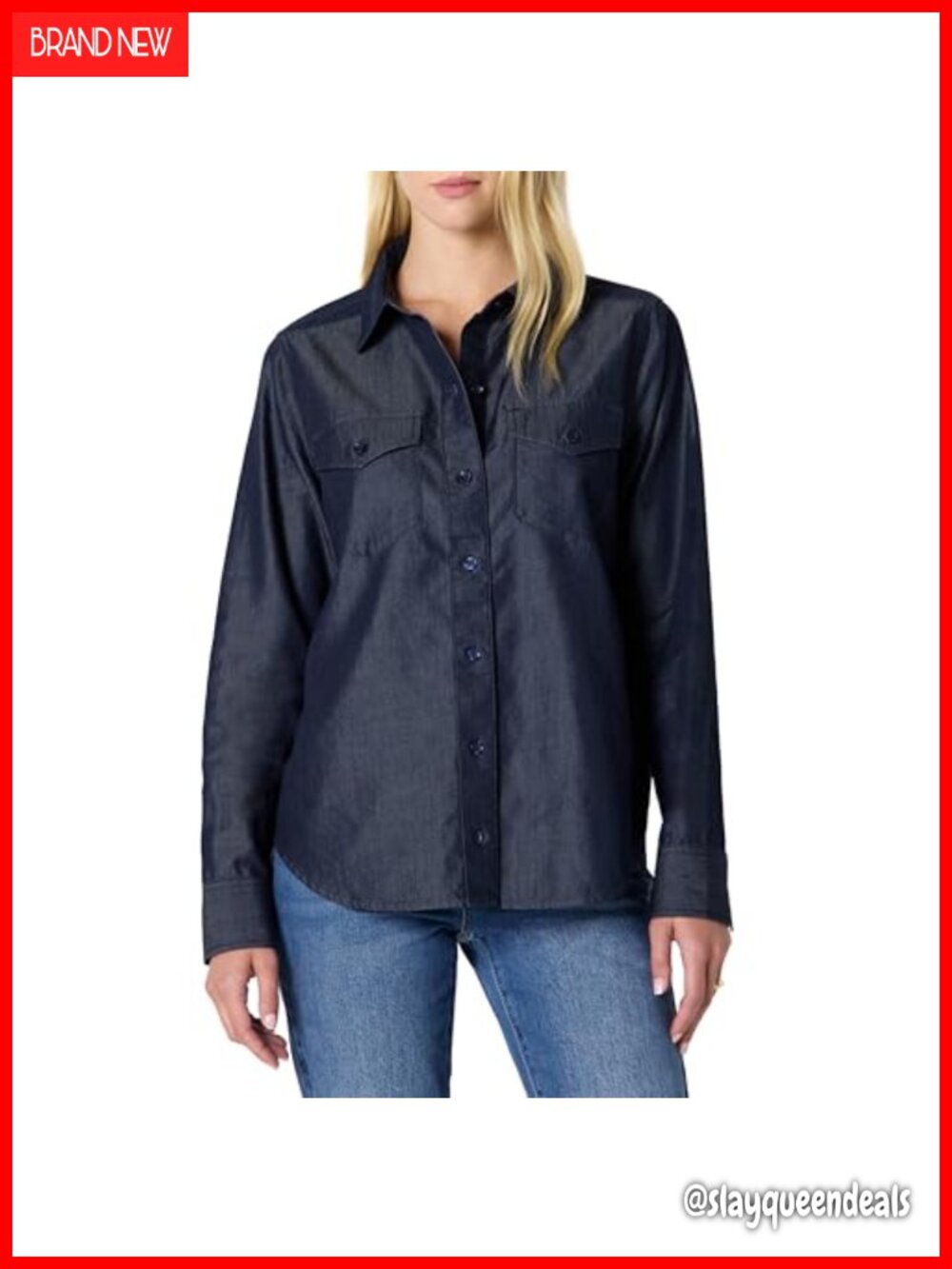 Women's Relaxed Fit Denim Chambray Button-Down Long Sleeve Shirt, Soft Cotton